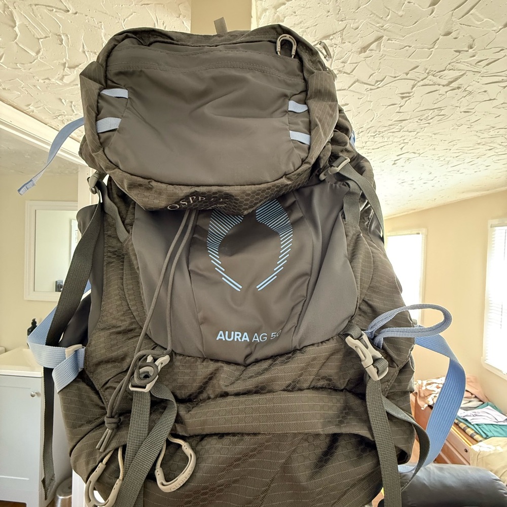 Osprey Aura AG 55 Backpack in Gray and Blue
